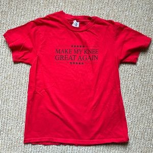 Port & Co. unisex youth size M red short sleeve shirt "Make my knee great again"